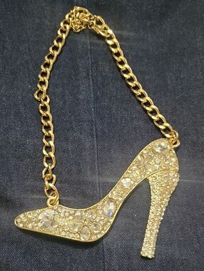 Gold High Heel Crystal Pendant Necklace - Women Accessories